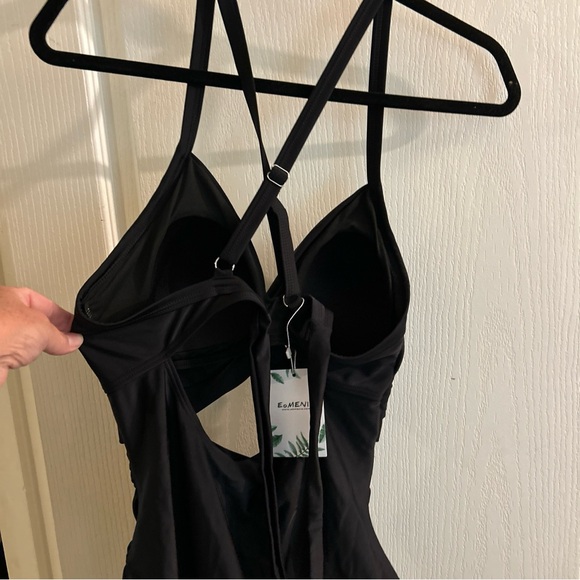 Eomenie Swimsuit Woman Size Large Ruched Tummy Control Slimming One Piece Black - Picture 4 of 5